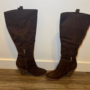 Elegant Brown chocolate suede Knee-High Boots